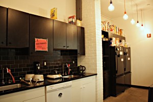 Communal kitchen at The Local NY, a hostel in Long Island City, Queens