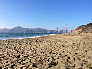 Baker Beach and San Francisco's Golden Gate Bridge.