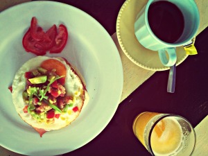 Arepa for breakfast in Cartagena, Colombia