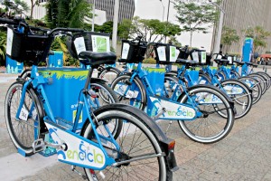 Public bicycles in the city center, Medellin, Colombia