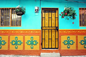 Colorful building facades in Guatape, Antioquia, Colombia