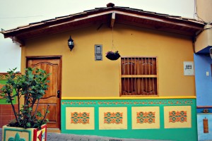 Brightly painted buildings and wainscots in Guatape, Antioquia, Colombia