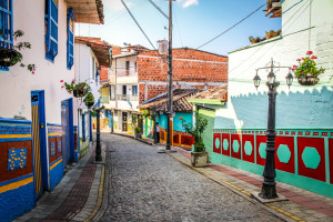 The cobblestone streets of Guatape, Colombia