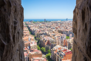 View of Barcelona from inside a spire of La Sagrada Familia