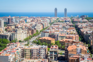 View of Barcelona from inside a spire of La Sagrada Familia