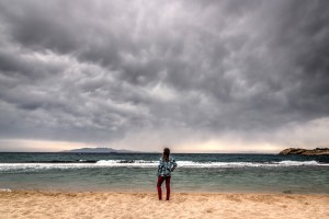 Stormy day on Paradise Beach, Mykonos