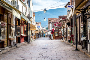 Skopje's Grand Bazaar, all but deserted on a Sunday afternoon