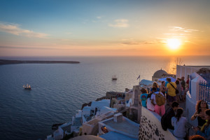 The village of Oia, Santorini, at sunset