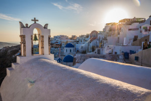 The village of Oia, Santorini, at sunset