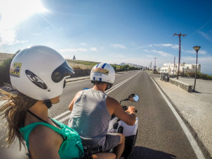 Riding ATVs in Santorini, Greece