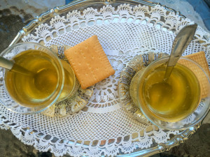 Drinking tea in Ohrid, Macedonia