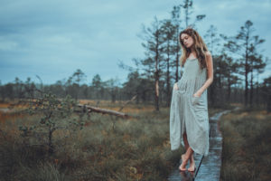 Beautiful girl at Estonian bog