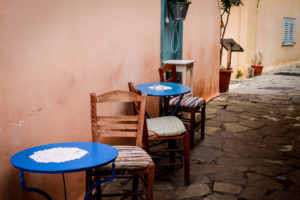 Hidden back alley cafe in Athens, Greece