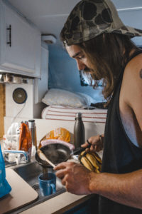 Making coffee in our camper at Klipchuck Campground in Mazama