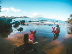 Becoming a mermaid on a Maui mermaid tour!