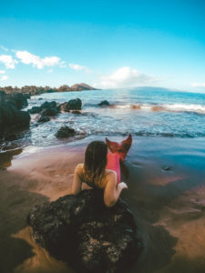 Becoming a mermaid on a Maui mermaid tour!