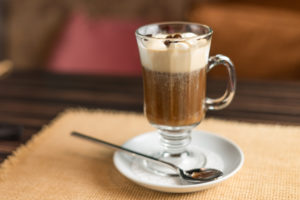 Irish Coffee with Whiskey, a popular alcoholic coffee drink