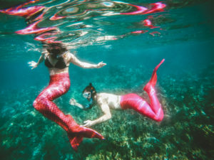 Becoming a mermaid on a Maui mermaid tour!