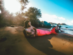 Becoming a mermaid on a Maui mermaid tour!